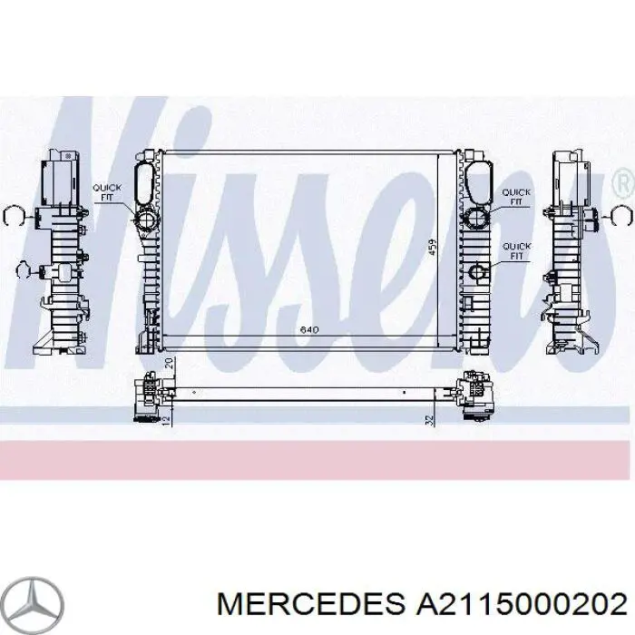 A2115000202 Mercedes Radiador de esfriamento de motor