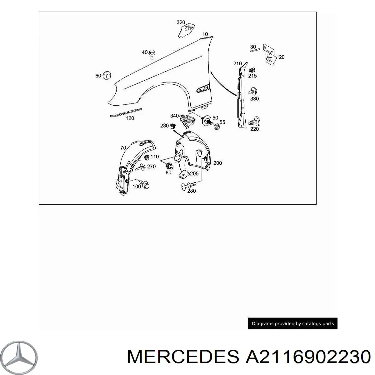 A2116902230 Mercedes Guarda-barras direito do pára-lama dianteiro
