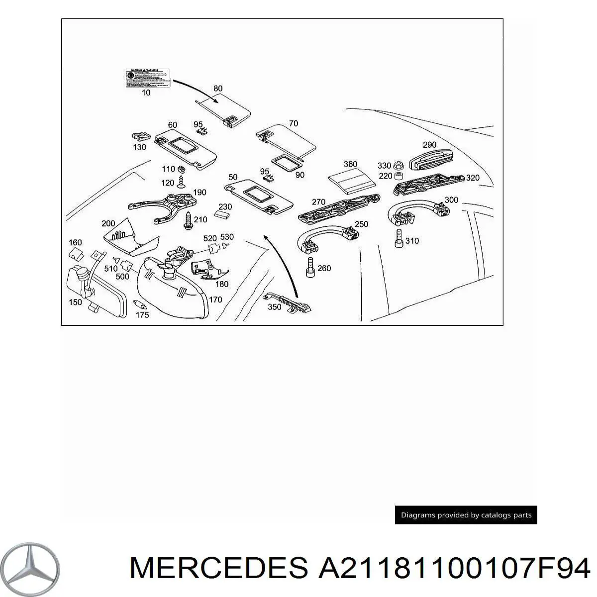 Pala contra o sol Mercedes A21181100107F94 preço, a partir de 475,67 USD