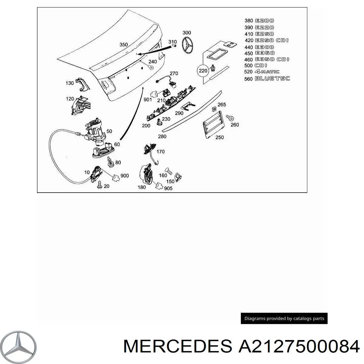 A2127500084 Mercedes Fecho de tampa de porta-malas (de 3ª/5ª porta traseira)
