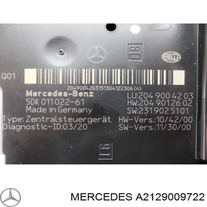A2129009722 Mercedes Unidade de controlo de sinais SAM
