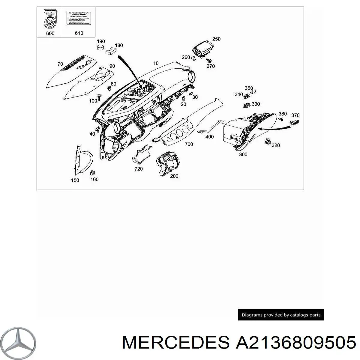 Grelha de ventilação de pára-brisas no "painel de instrumentos" Mercedes A21368095059116 preço, a partir de 294,70 USD