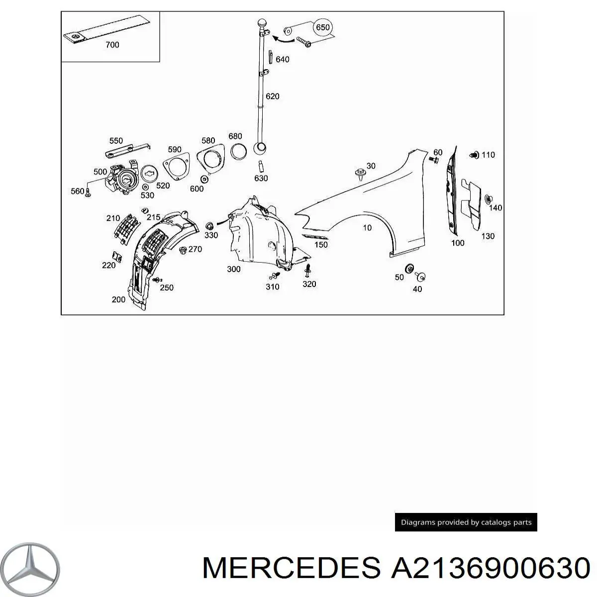 A2136900630 Mercedes Guarda-barras direito traseiro do pára-lama dianteiro