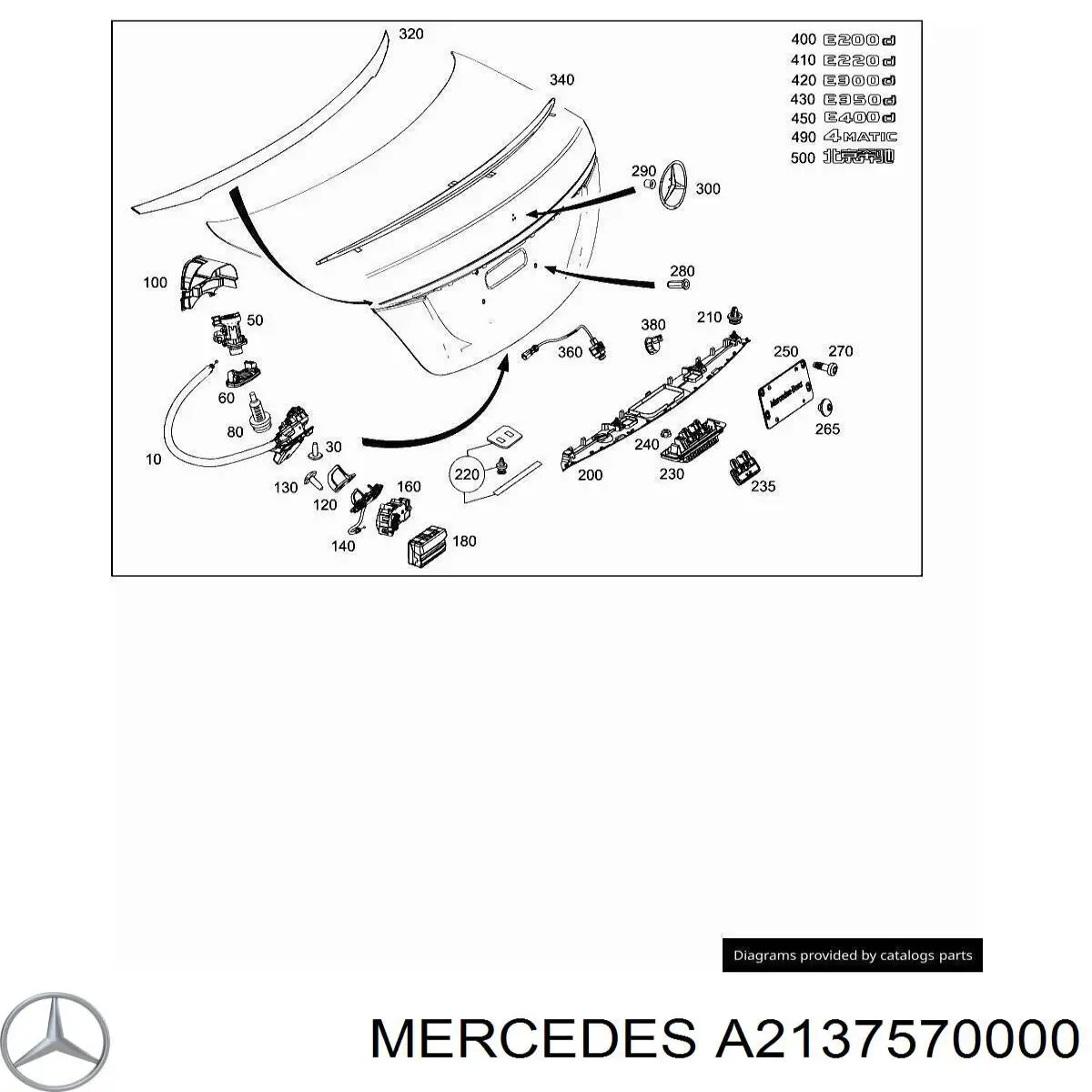 A2137570000 Mercedes Moldura de tampa de porta-malas