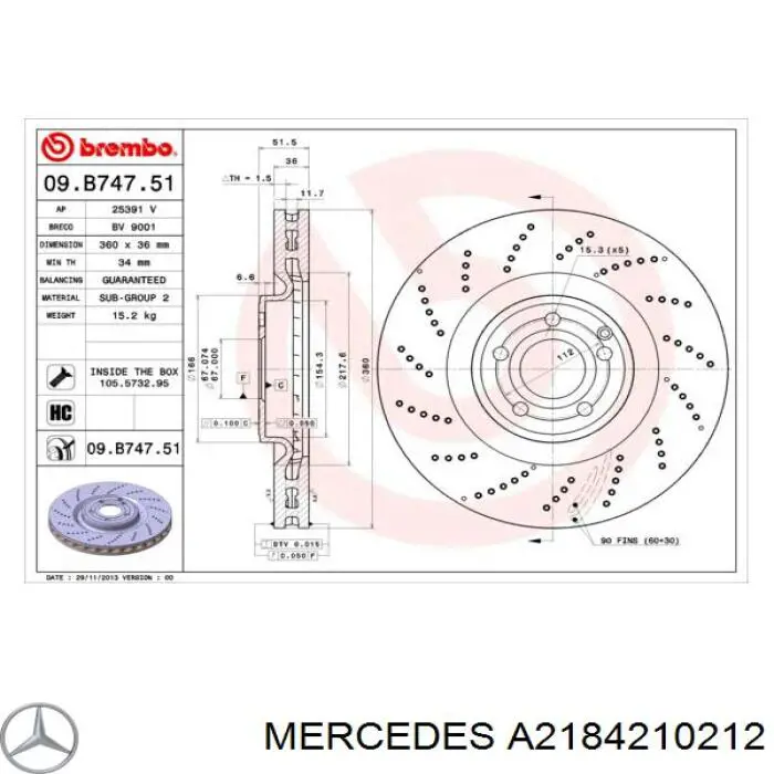 Disco do freio dianteiro Mercedes A2184210212 preço, a partir de 128,27 USD