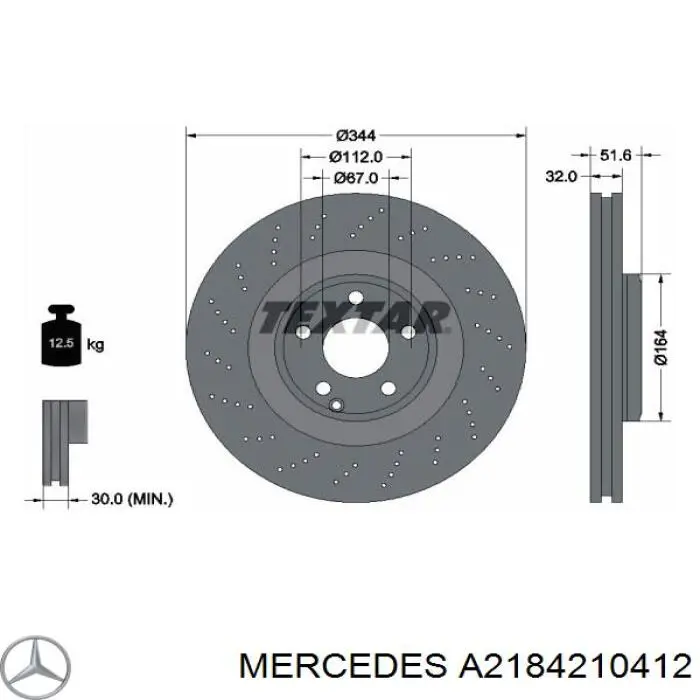 A2184210412 Mercedes Disco do freio dianteiro