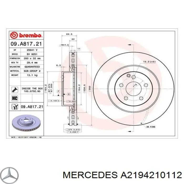 Disco do freio dianteiro Mercedes A2194210112 preço, a partir de 147,71 USD