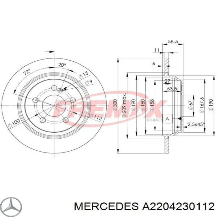 Disco do freio traseiro Mercedes A2204230112 preço, a partir de 60,14 USD