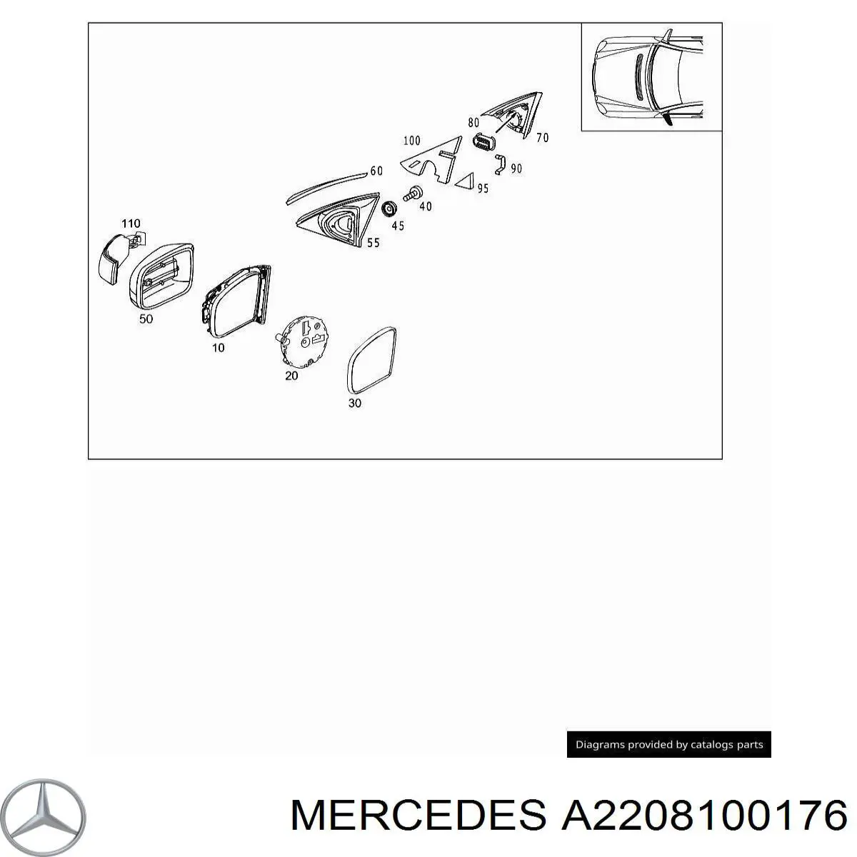 A2208100176 Mercedes Espelho de retrovisão esquerdo