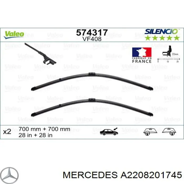 Limpa-pára-brisas do pára-brisas, kit de 2 un. Mercedes A2208201745 preço, a partir de 52,92 USD