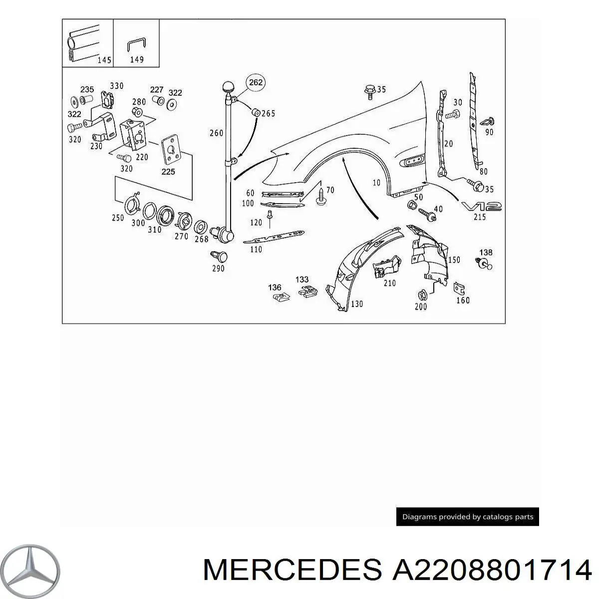 Consola dianteira de fixação do pára-lama dianteiro esquerdo Mercedes A2208801714 preço, a partir de 81,63 USD