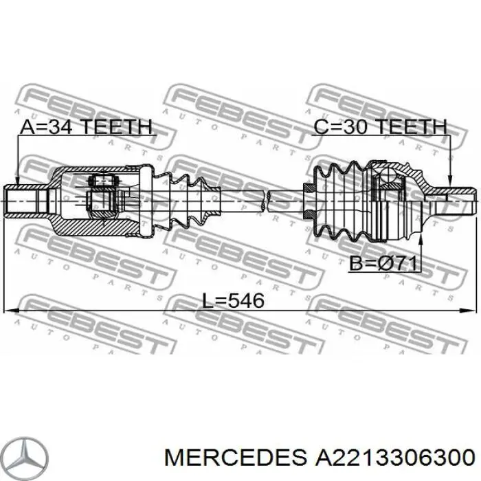 Semieixo (acionador) dianteiro esquerdo Mercedes A2213306300 preço, a partir de 109,37 USD