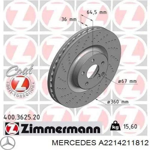 Disco do freio dianteiro Mercedes A2214211812 preço, a partir de 148,73 USD