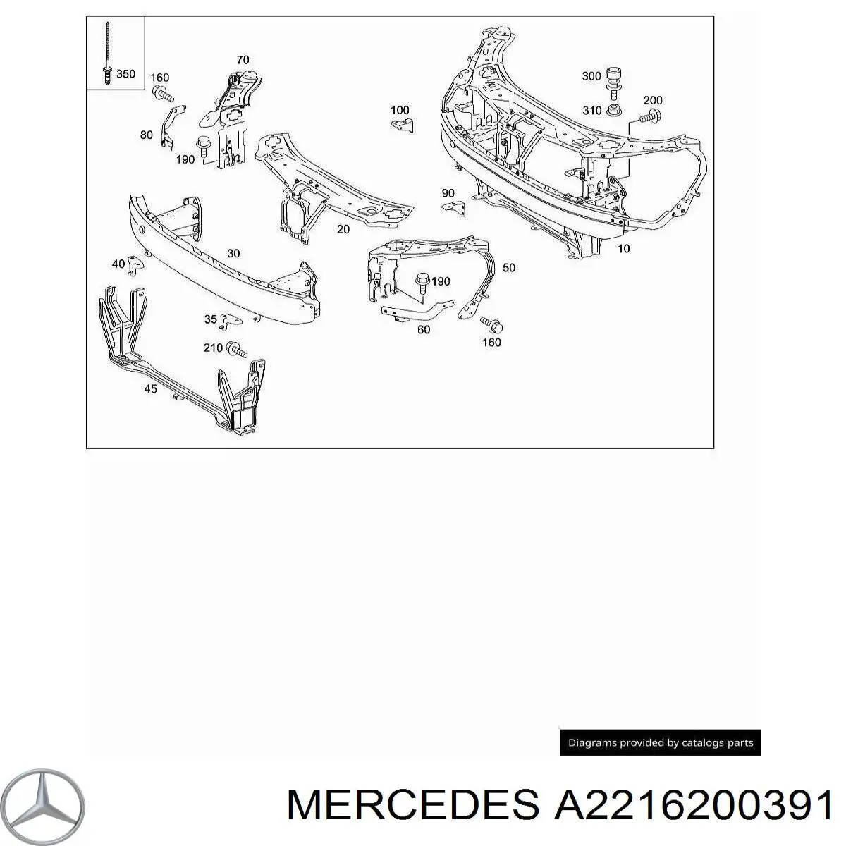 A2216200391 Mercedes Suporte esquerdo do radiador (painel de montagem de fixação das luzes)