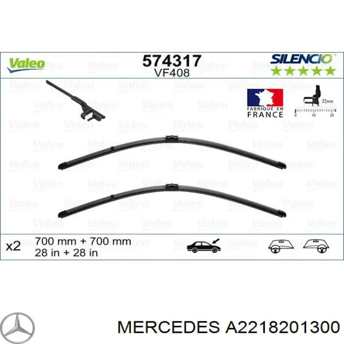 Compre A2218201300 Mercedes Limpa-pára-brisas do pára-brisas, kit de 2 un.