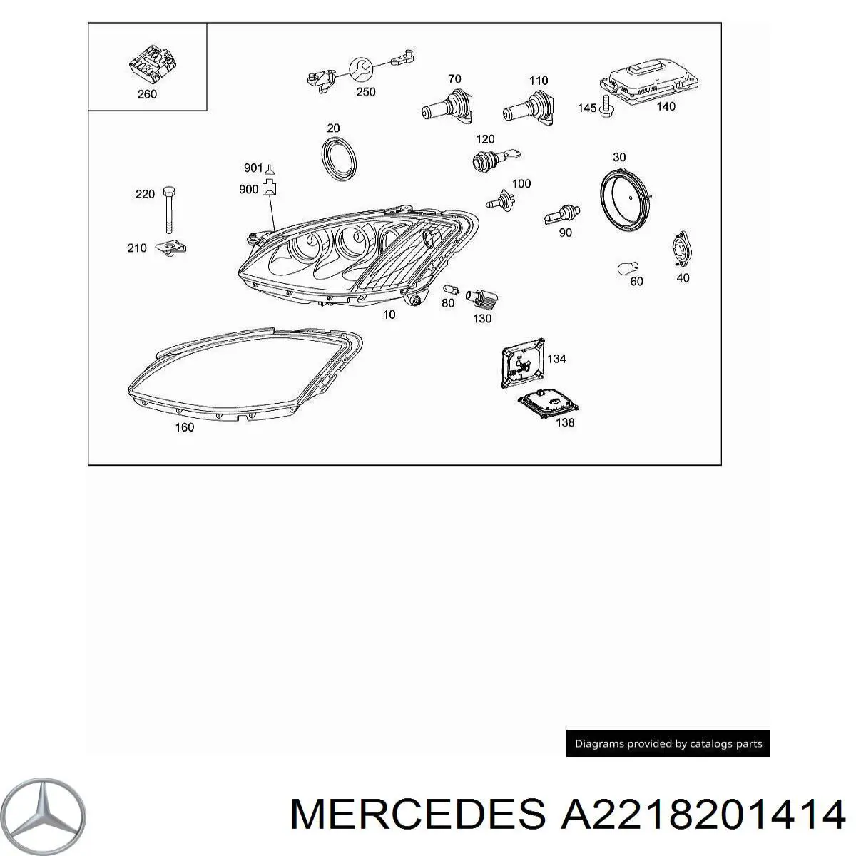 A2218201414 Mercedes Consola (adaptador) de fixação da luz dianteira direita