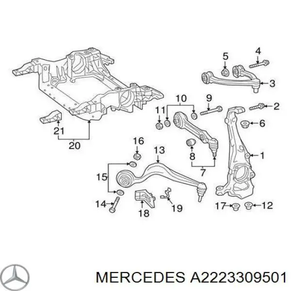 Braço oscilante inferior direito de suspensão dianteira Mercedes A2223309501 preço, a partir de 652,96 USD