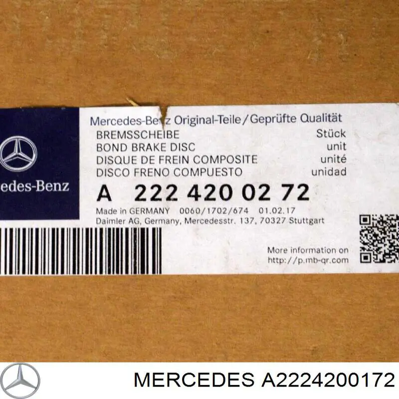 A2224200172 Mercedes Disco do freio dianteiro