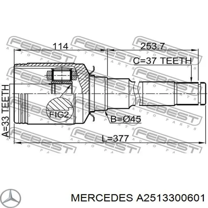 Compre A2513300601 Mercedes Semieixo (acionador) dianteiro direito