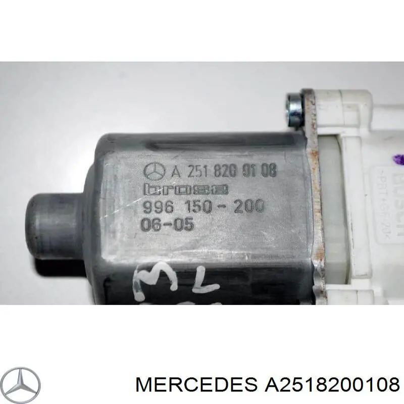A2518200108 Mercedes Motor de acionamento de vidro da porta traseira esquerda