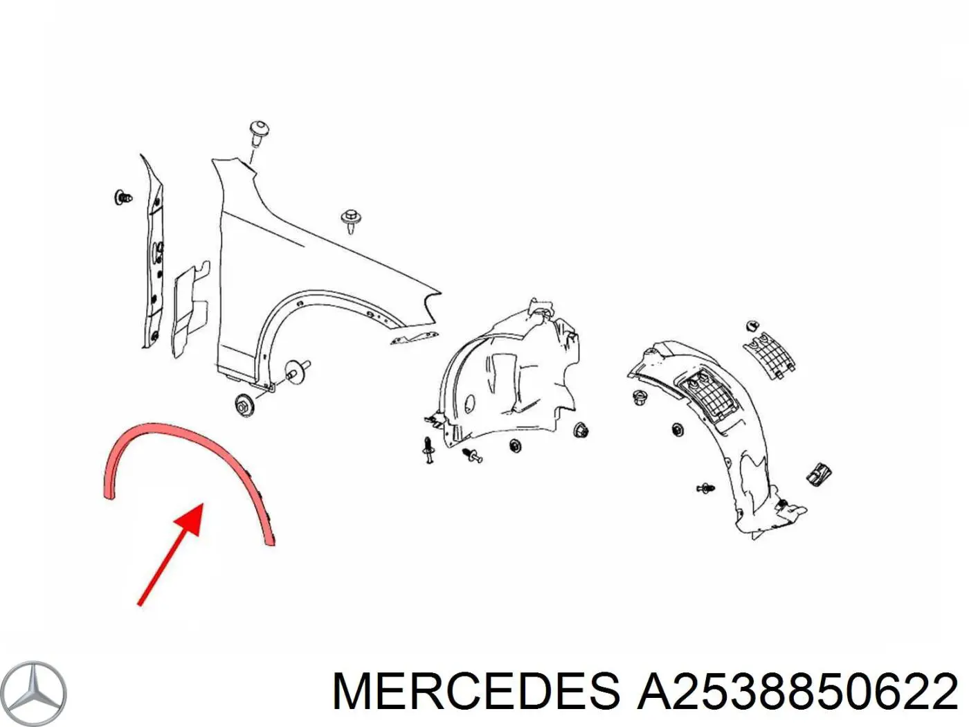 Expansor (placa sobreposta) de arco do pára-lama dianteiro direito Mercedes A2538850622 preço, a partir de 101,18 USD