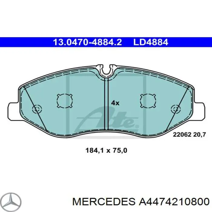A4474210800 Mercedes Sapatas do freio dianteiras de disco