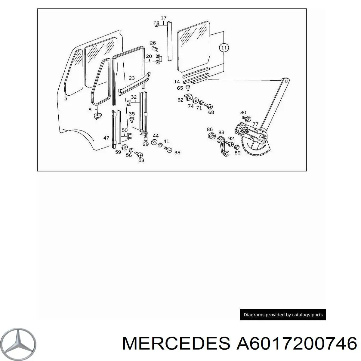 Mecanismo de acionamento de vidro da porta dianteira direita Mercedes Bus 207-310  601