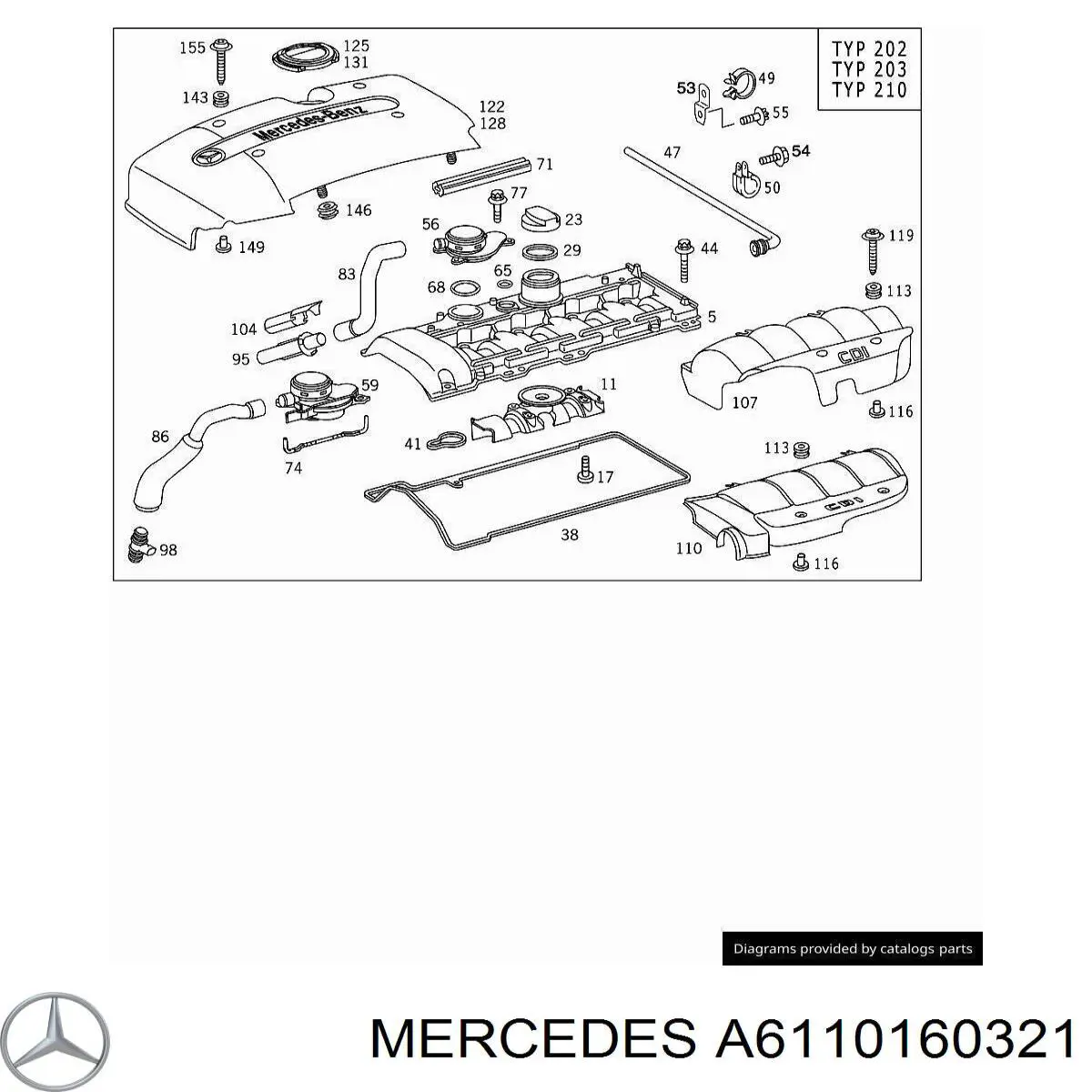 A6110160321 Mercedes Vedante interno da tampa de válvulas de motor