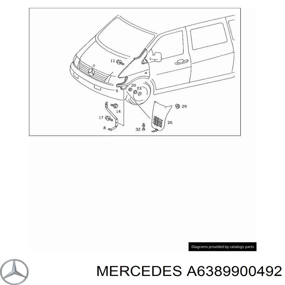 A6389900492 Mercedes Cápsula (prendedor) de fixação do forro do pára-choque do pára-lama dianteiro