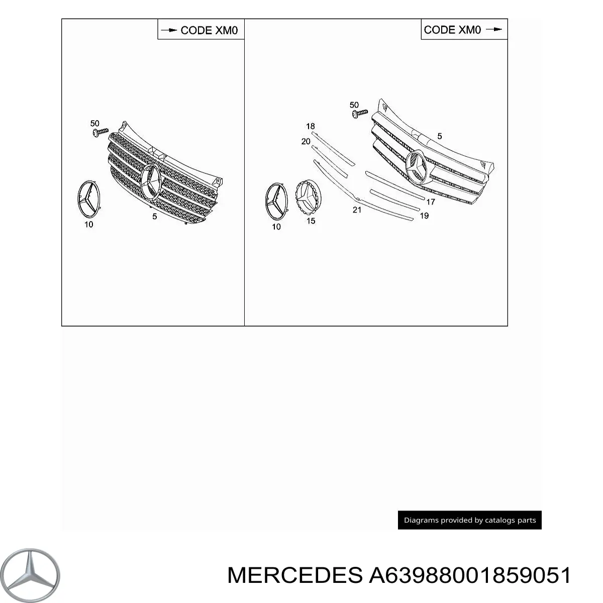 A63988001859051 Mercedes Grelha do radiador
