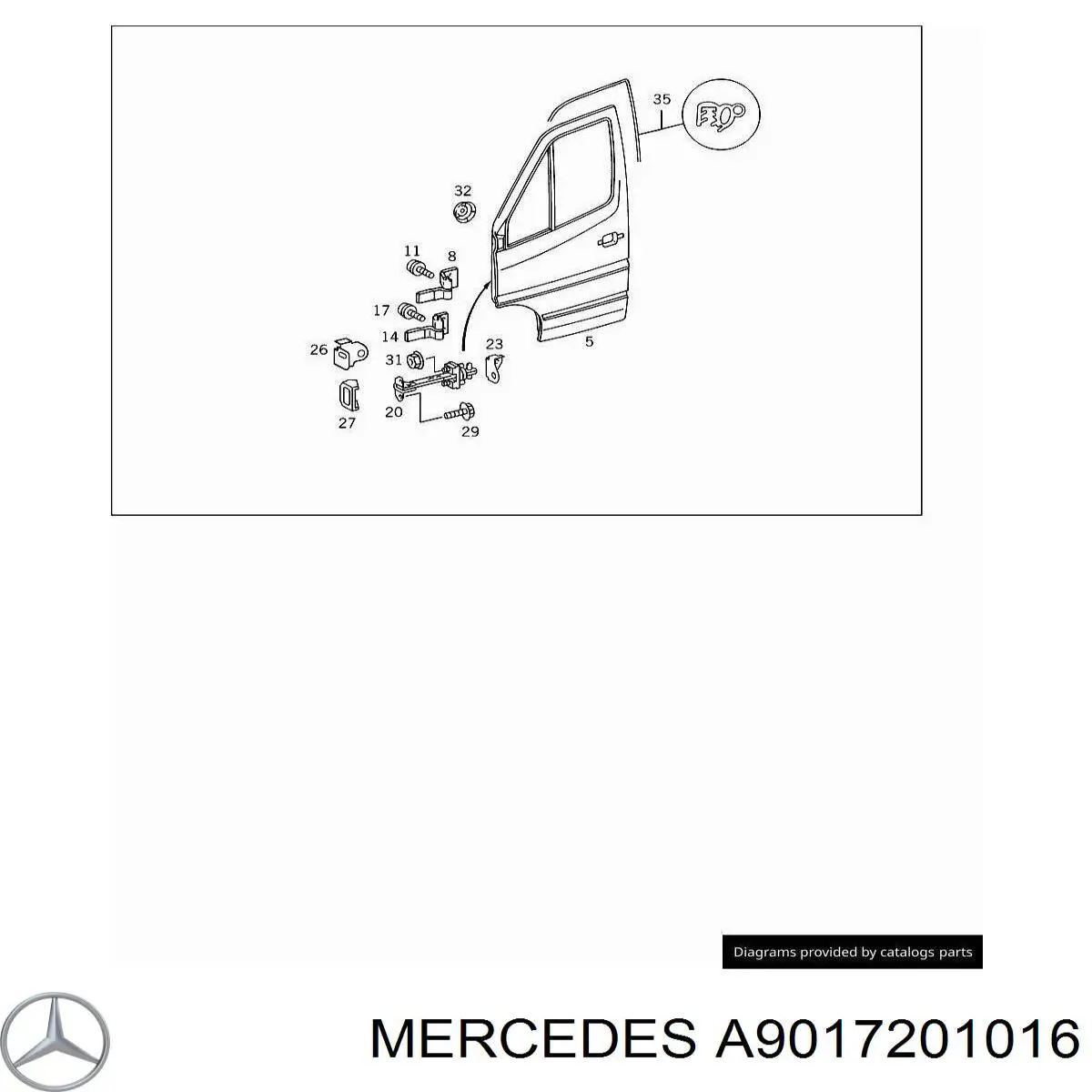 A9017201016 Mercedes Limitador dianteiro esquerdo de abertura de porta