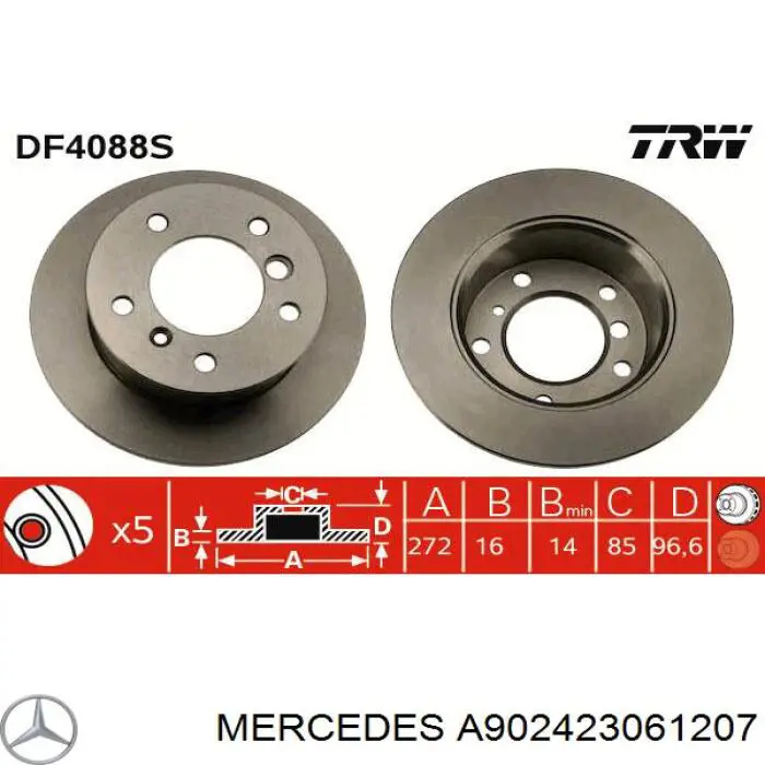 A902423061207 Mercedes Disco do freio traseiro