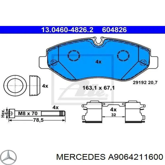 Sapatas do freio dianteiras de disco Mercedes A9064211600 preço, a partir de 36,89 USD