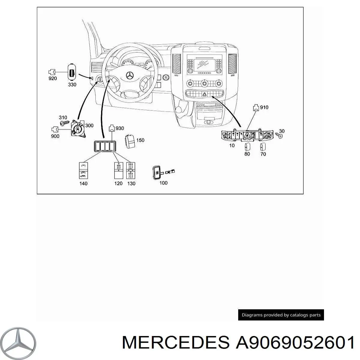 A9069052601 Mercedes Comutador das luzes no "painel de instrumentos"
