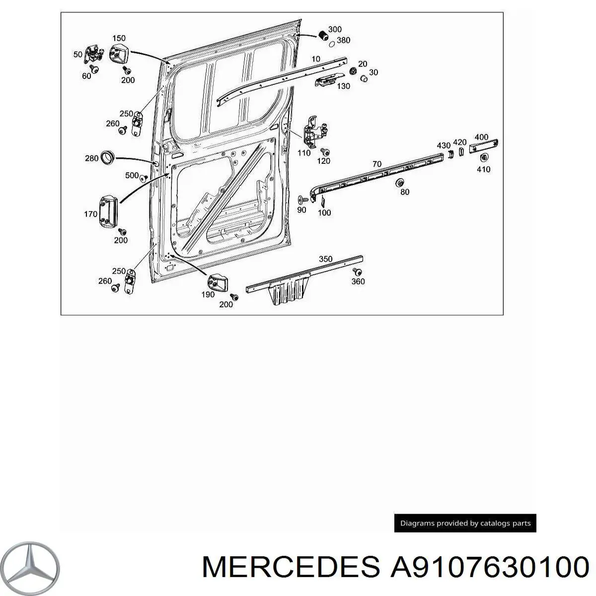 9107630100 Mercedes Rolo direito central da porta lateral (deslizante)