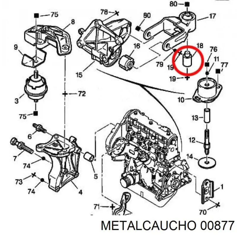 Compre 00877 Metalcaucho Bloco silencioso de suporte de coxim traseiro de motor