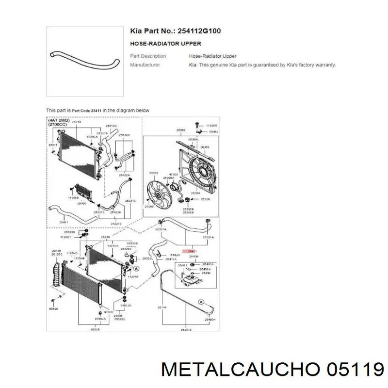 Compre 05119 Metalcaucho Mangueira (cano derivado) inferior do radiador de esfriamento