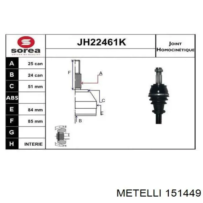 Compre 151449 Metelli Junta homocinética externa dianteira