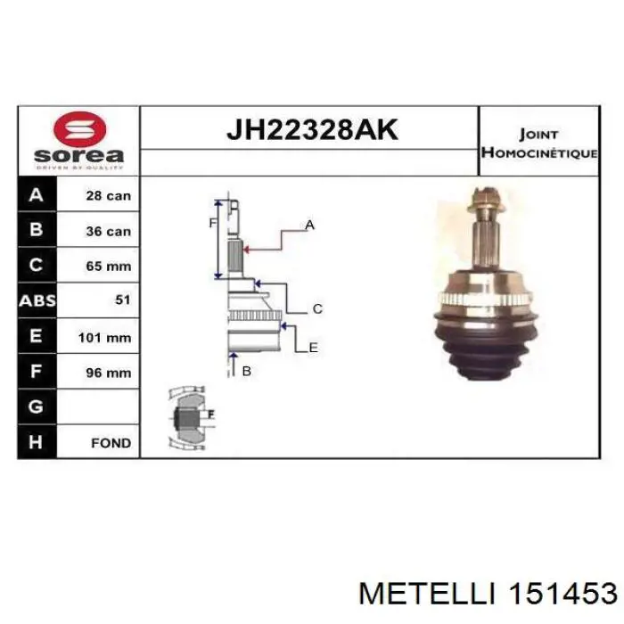 Compre 151453 Metelli Junta homocinética externa dianteira