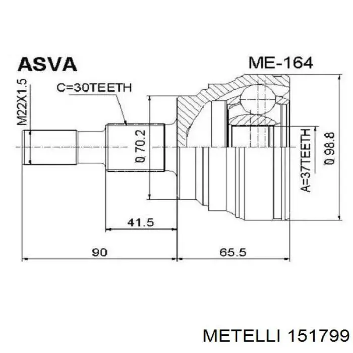 151799 Metelli Junta homocinética externa dianteira