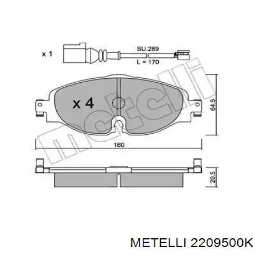 2209500K Metelli Sapatas do freio dianteiras de disco