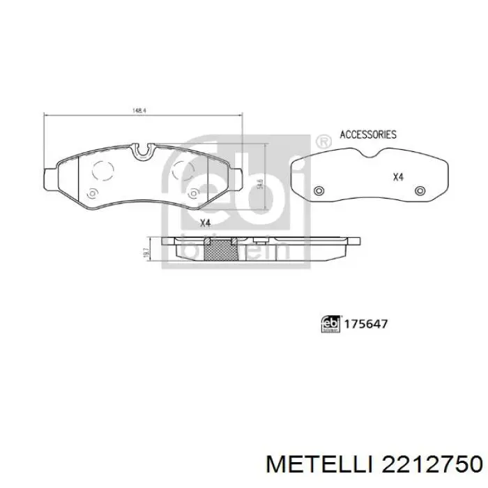 2212750 Metelli Sapatas do freio traseiras de disco