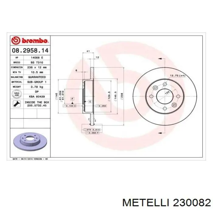 Disco do freio dianteiro Metelli 230082 preço, a partir de 33,01 USD
