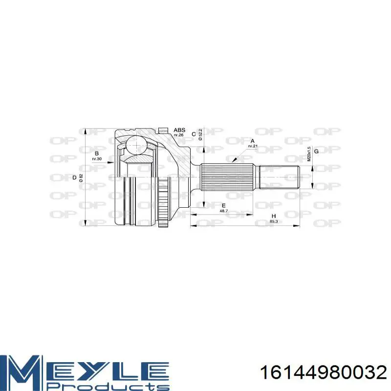 Junta homocinética externa dianteira Meyle 16144980032 preço, a partir de 51,22 USD