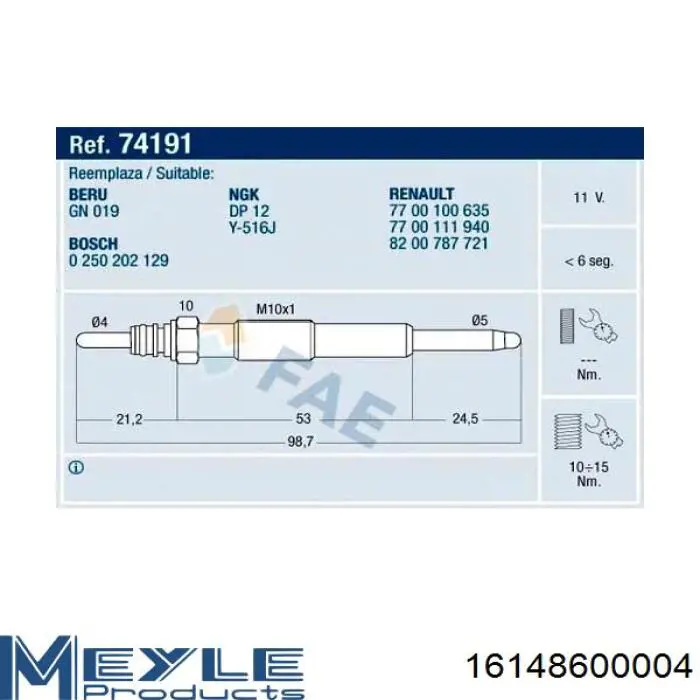 Compre 16148600004 Meyle Vela de incandescência
