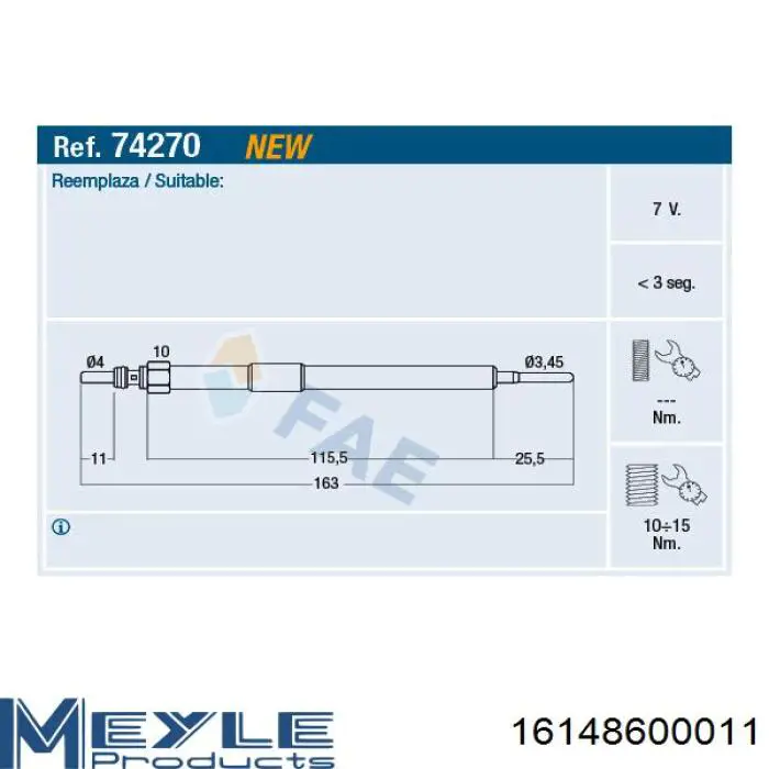 Vela de incandescência Meyle 16148600011 preço, a partir de 19,14 USD