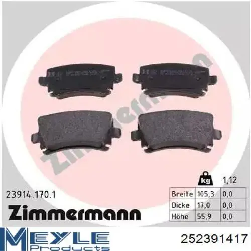 252391417 Meyle Sapatas do freio traseiras de disco