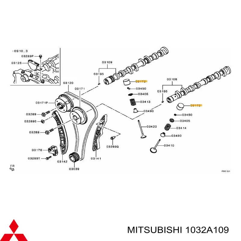 1032A109 Mitsubishi Compensador hidrâulico (empurrador hidrâulico), empurrador de válvulas