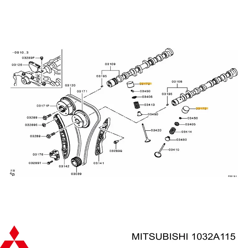 1032A115 Mitsubishi Compensador hidrâulico (empurrador hidrâulico), empurrador de válvulas