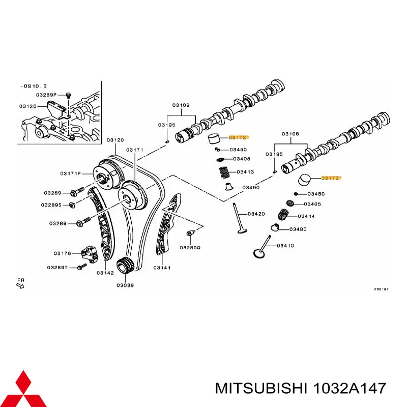 1032A147 Mitsubishi Compensador hidrâulico (empurrador hidrâulico), empurrador de válvulas